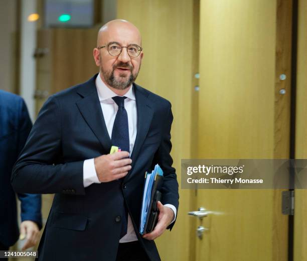 President of the European Council Charles Michel arrives for an EU Summit on May 30, 2022 in Brussels, Belgium. European Unions leaders gather for a...