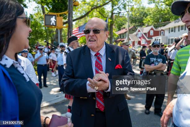 Rudy Giuliani, former advisor to former President Donald Trump, attends the annual Memorial Day Parade on May 30, 2022 in the Staten Island borough...