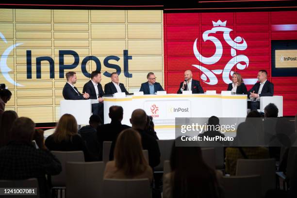 Grzegorz Stanczuk, Lukasz Wachowski, Cezary Kulesza, Rafal Brzoska, Izabela Karolczyk-Szafranska, Wojciech Kadziolka during the press conference on...