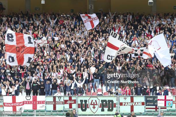 Padova fans show their supportduring Padova Calcio vs US Catanzaro, semifinal return of playoff Serie C 2021-22, at Euganeo stadium in Padova, Italy,...