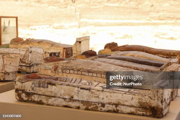 The discovery of mummy coffins dating back more than 2,500 years, which were revealed in the ancient Saqqara ring, during an official conference...