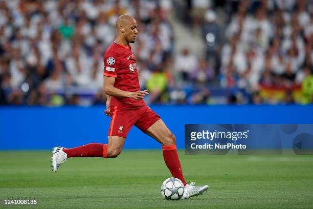 Fabinho of Liverpool does passed during the UEFA Champions League final match between Liverpool FC and Real Madrid at Stade de France on May 28, 2022...