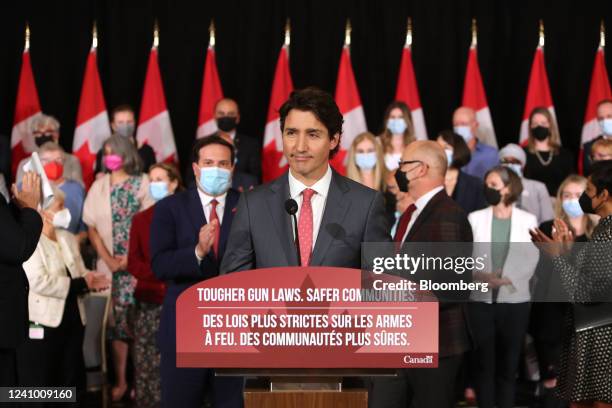 Justin Trudeau, Canada's prime minister, speaks during a press conference at the Fairmont Chateau Laurier in Ottawa, Ontario, Canada, on Monday, May...