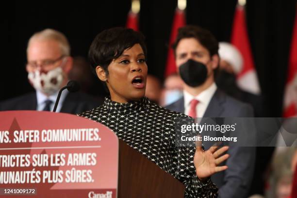 Marci Ien, Canada's minister for women and gender equality, speaks during a press conference at the Fairmont Chateau Laurier in Ottawa, Ontario,...
