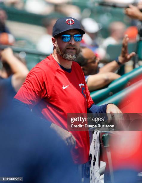 Manager Rocco Baldelli of the Minnesota Twins looks on in the fifth inning against the Detroit Tigers at Comerica Park on May 30 in Detroit, Michigan.