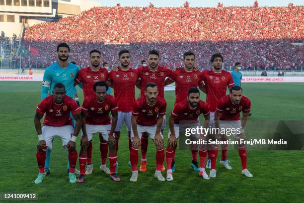 Mohamed El Shenawy, Ali Maaloul, Ayman Ashraf, Yasser Ibrahim, Mohamed Hany, Hamdi Fathi, Aliou Dieng, Percy Tau, Ahmed Abdelkader ofAl Ahly pose for...