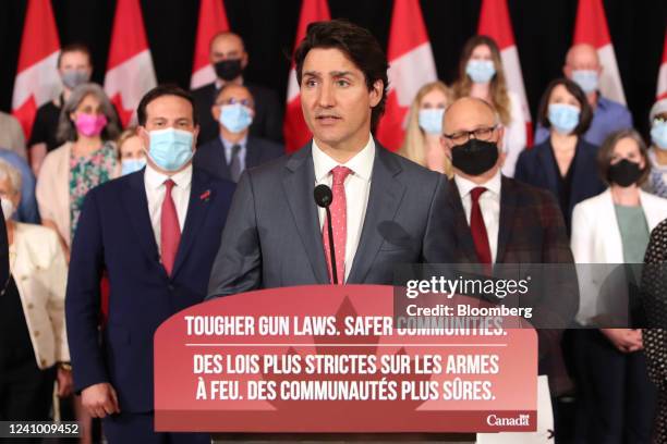 Justin Trudeau, Canada's prime minister, speaks during a press conference at the Fairmont Chateau Laurier in Ottawa, Ontario, Canada, on Monday, May...