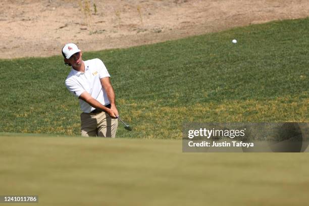 Cameron Sisk of the Arizona State Sun Devils chips on the green during the Division I Mens Golf Championship held at the Grayhawk Golf Club on May...