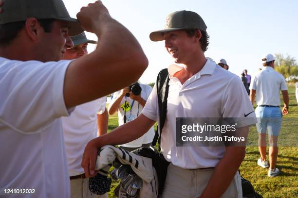 Gordon Sargent of the Vanderbilt Commodores celebrates winning the individual medalist of the Division I Mens Golf Championship held at the Grayhawk...