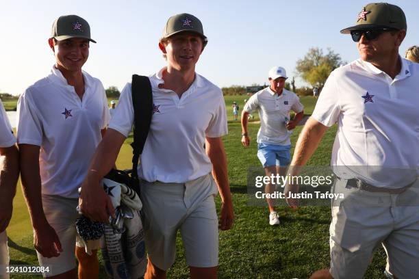 Gordon Sargent of the Vanderbilt Commodores celebrates winning the individual medalist of the Division I Mens Golf Championship held at the Grayhawk...