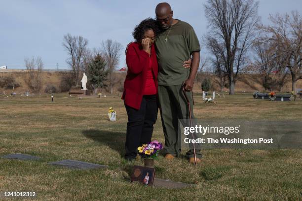 Brenda and Bobby Bonner visit the gravesite of their son, Jamaal Allen Bonner, in Aurora, Colorado on Tuesday, Nov. 16, 2021. He was unarmed and...