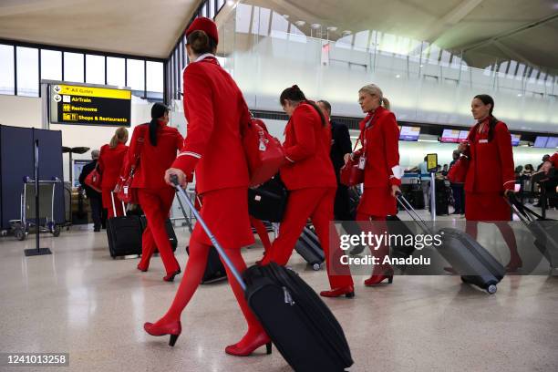 Crew members are seen in New Jersey, United States on May 27, 2022. As the cabin attendants working for airline companies in the USA constitute the...