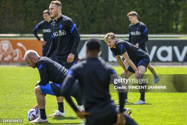 Dutch national football team's Frenkie de Jong takes part in a training session ahead of the UEFA Nations League match against Belgium at the KNVB...