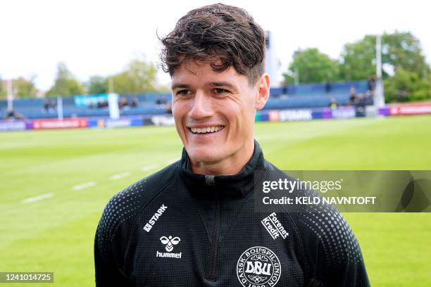 Denmark's midfielder Christian Norgaard is pictured during a training session of Denmark's national football team in Elsinore, Denmark, on May 31,...