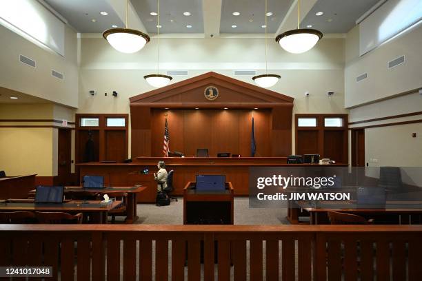 View of the courtroom as jury deliberations continue in the Depp v. Heard trial at the Fairfax County Circuit Courthouse in Fairfax, Virginia, on May...