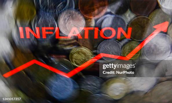 Picturein Inflation Photograph of coins and an illustrative graph with 'inflation' sign ...