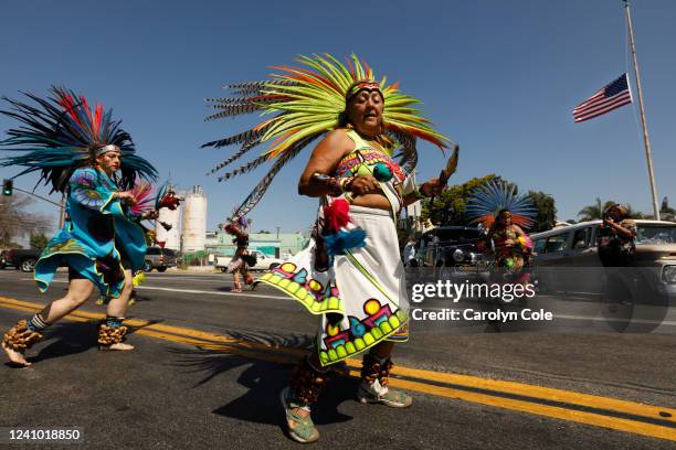 Los Angeles, CaliforniaMay 30, 2022Teresa Lopez and other dancers with the Ketzaliztli Cultural Dance Group takes part in honoring Mexican and...