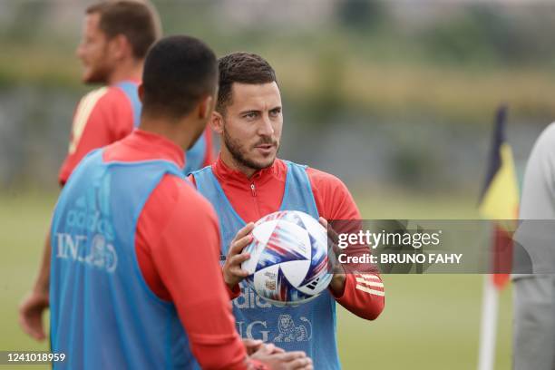 Belgium's Eden Hazard pictured during a training session of the Belgian national team, the Red Devils, Tuesday 31 May 2022 in Tubize, during the...