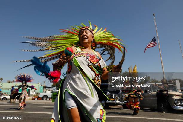 Los Angeles, CaliforniaMay 30, 2022Teresa Lopez and other dancers with the Ketzaliztli Cultural Dance Group takes part in honoring Mexican and...