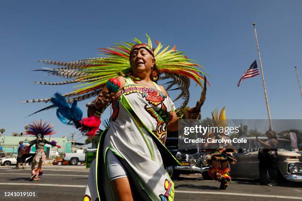 Los Angeles, CaliforniaMay 30, 2022Teresa Lopez and other dancers with the Ketzaliztli Cultural Dance Group takes part in honoring Mexican and...