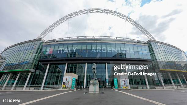 General view outside the Wembley stadium piror to the Finalissima 2022 Italy Training Session at Wembley Stadium on May 31, 2022 in London, England.