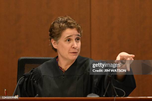 Judge Penney Azcarate speaks in the courtroom as jury deliberations continue in the Depp v. Heard trial at the Fairfax County Circuit Courthouse in...