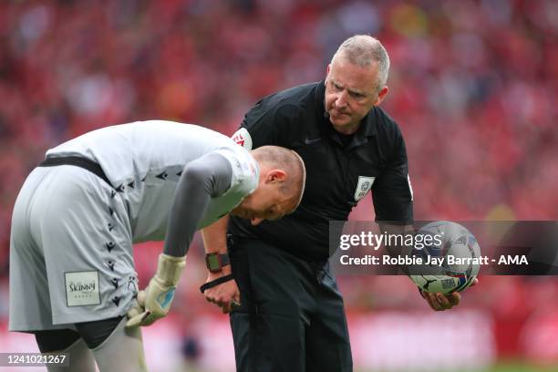 Referee Jon Moss during the Sky Bet Championship Play-Off Final match between Huddersfield Town and Nottingham Forest at Wembley Stadium on May 29,...