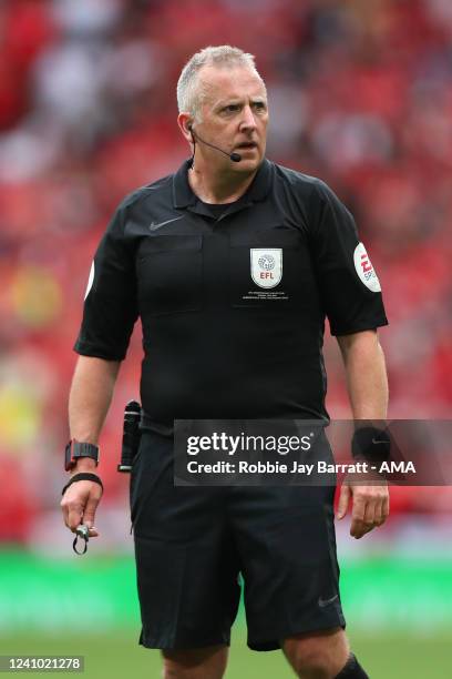 Referee Jon Moss during the Sky Bet Championship Play-Off Final match between Huddersfield Town and Nottingham Forest at Wembley Stadium on May 29,...