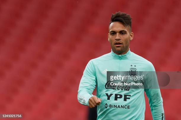 Lautaro Martinez of Argentina during the Argentina Training Session at Wembley Stadium on May 31, 2022 in London, England.