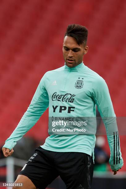 Lautaro Martinez of Argentina during the Argentina Training Session at Wembley Stadium on May 31, 2022 in London, England.