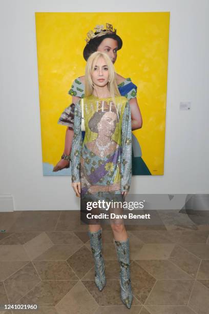 Sabine Getty attends an evening hosted by Tatler to celebrate the Platinum Jubilee in partnership with The Queen's Commonwealth Trust at Sotheby's on...