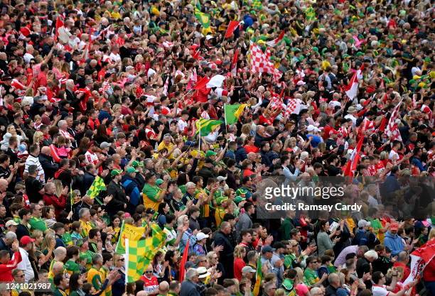 Monaghan , Ireland - 29 May 2022; A general view of supporters in the terrace during the Ulster GAA Football Senior Championship Final between Derry...