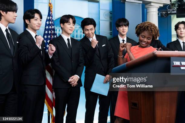 The K-pop band from South Korea, and Karine Jean-Pierre, White House press secretary, address the media before the group met with President Joe Biden...