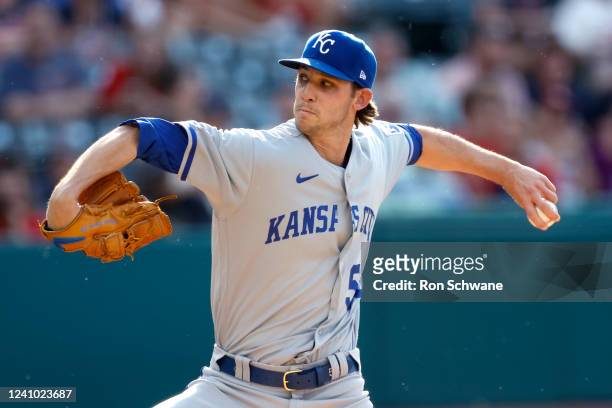 Daniel Lynch of the Kansas City Royals pitches against the Cleveland Guardians during the first inning at Progressive Field on May 31, 2022 in...