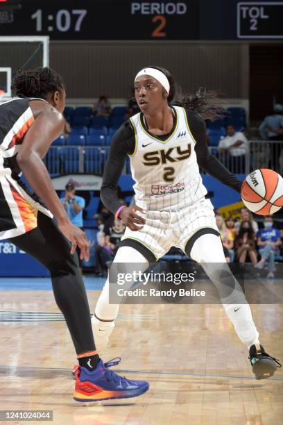 Kahleah Copper of the Chicago Sky dribbles the ball during the game against the Phoenix Mercury on May 31, 2022 at the Wintrust Arena in Chicago,...