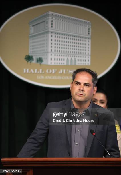 Congressman Mike Garcia speaks at a news conference at the Hall of Justice in downtown Los Angeles to announce the results of a recent marijuana...