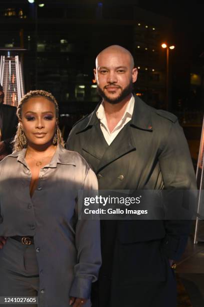 Boity Thulo & Anton Jeftha at the official party of the launch of Fenty Beauty And Fenty Skin at Monarch Restaurant in Sandton on May 26, 2022 in...