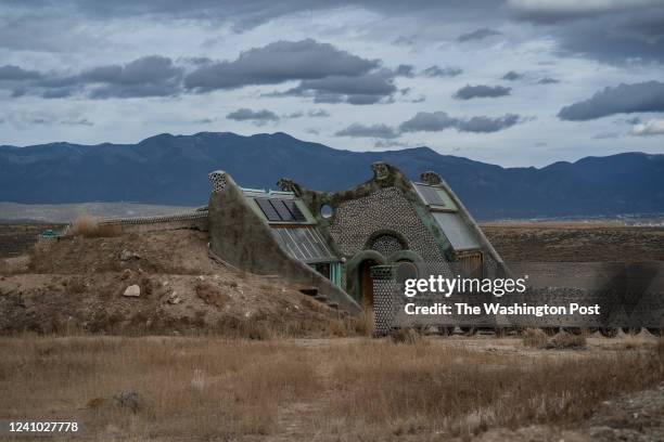 Exterior of an Earthship pictured in Taos, New Mexico on December 8, 2021.