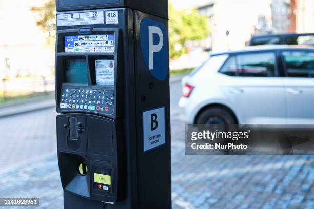 Parking meter is seen in Krakow, Poland, on May 30, 2022.