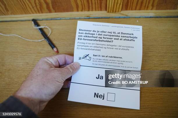 Man holds a ballot paper at a polling station in Randers, Denmark, on June 1 as traditionally eurosceptic Denmark votes in a referendum on whether to...