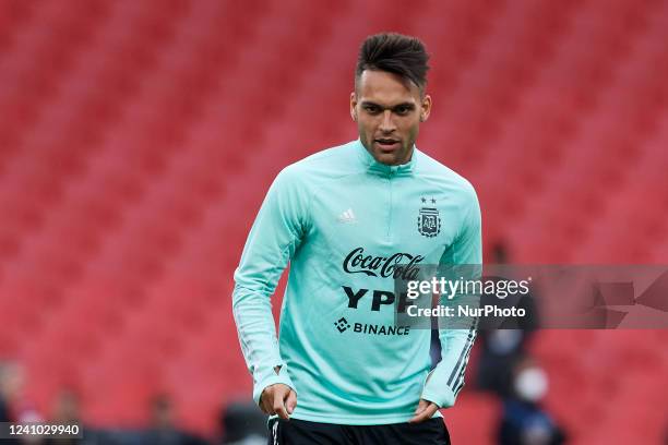 Lautaro Martinez of Argentina during the Argentina Training Session at Wembley Stadium on May 31, 2022 in London, England.