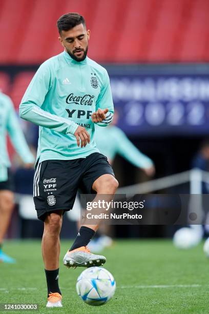 Nicolas Gonzalez of Argentina during the Argentina Training Session at Wembley Stadium on May 31, 2022 in London, England.