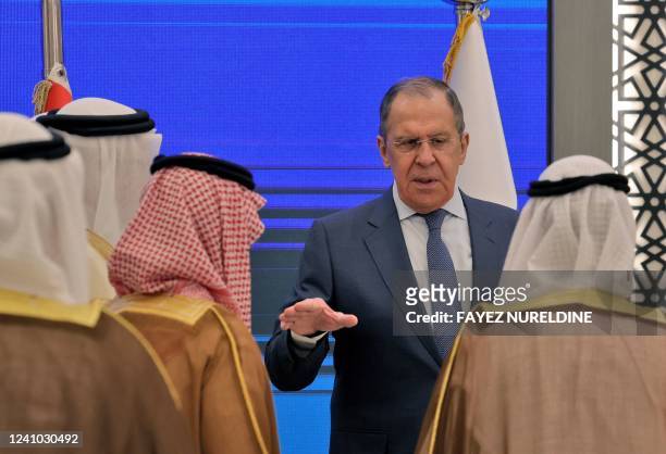Russian Foreign Minister Sergei Lavrov arrives to attend the Gulf Cooperation Council meeting, in the Saudi capital Riyadh, on June 1, 2022.