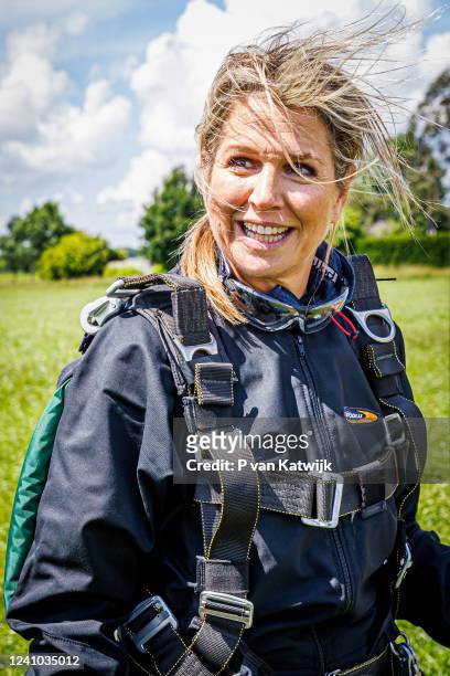 Queen Maxima of The Netherlands during a work visit to the Defence Para school on June 1, 2022 in Breda, Netherlands. During her visit the Queen also...