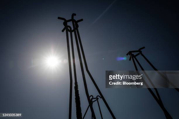 The sun beyond iron structures in Lleida, Spain, on Wednesday, June 1, 2022. Temperatures in Spain will reach unusually high levels for this time of...