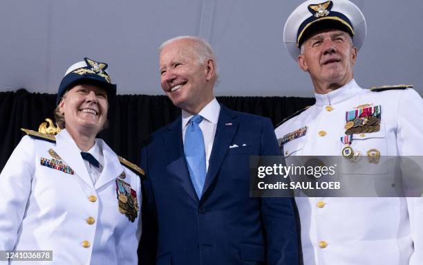 President Joe Biden, Admiral Karl Schultz and Admiral Linda Fagan participate in the US Coast Guard change of command ceremony at USCG Headquarters...