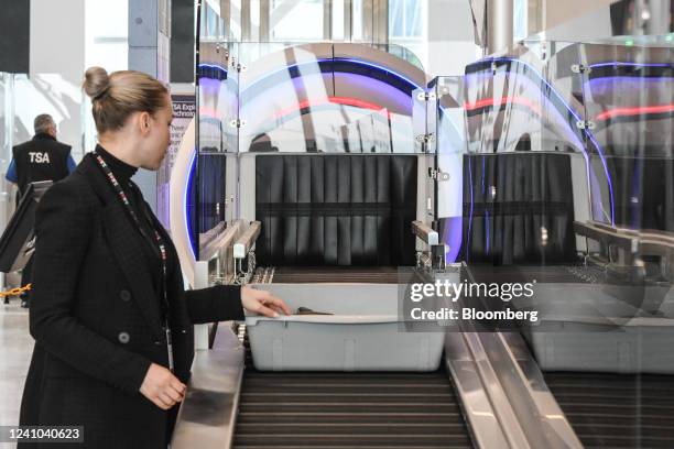 Transportation Security Administration screening during a tour of Delta Air Lines Terminal C at LaGuardia Airport in the Queens borough of New York,...