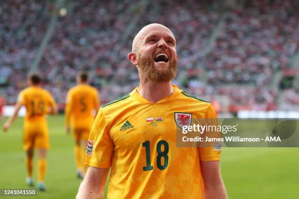 Jonny Williams of Wales celebrates after scoring a goal to make it 0-1 during the UEFA Nations League League A Group 4 match between Poland and Wales...