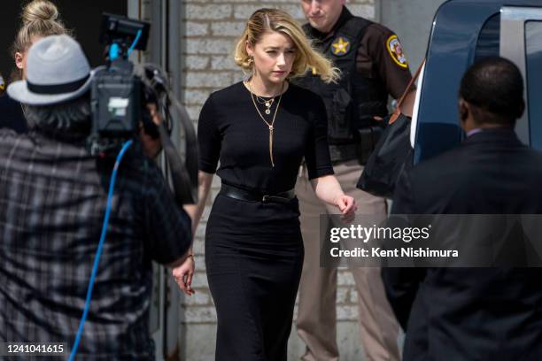 Actress Amber Heard departs the Fairfax County Courthouse on Wednesday, June 1, 2022 in Fairfax, VA. The jury in the Depp vs. Heard case awarded...