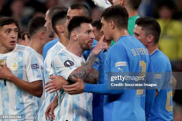 Lionel Messi of Argentina, Giovanni Di Lorenzo of Italy during the International Friendly match between Italy v Argentina at the Wembley Stadium on...